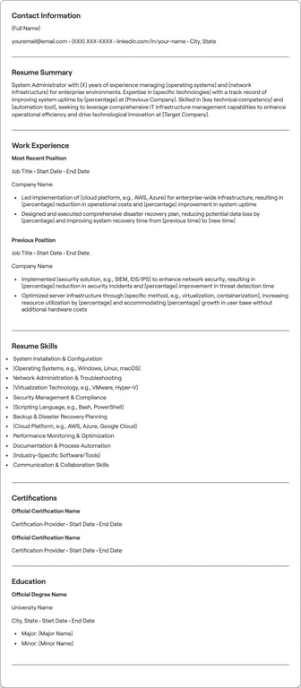 System Administrator resume example