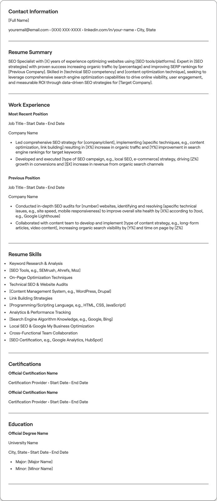 SEO resume example