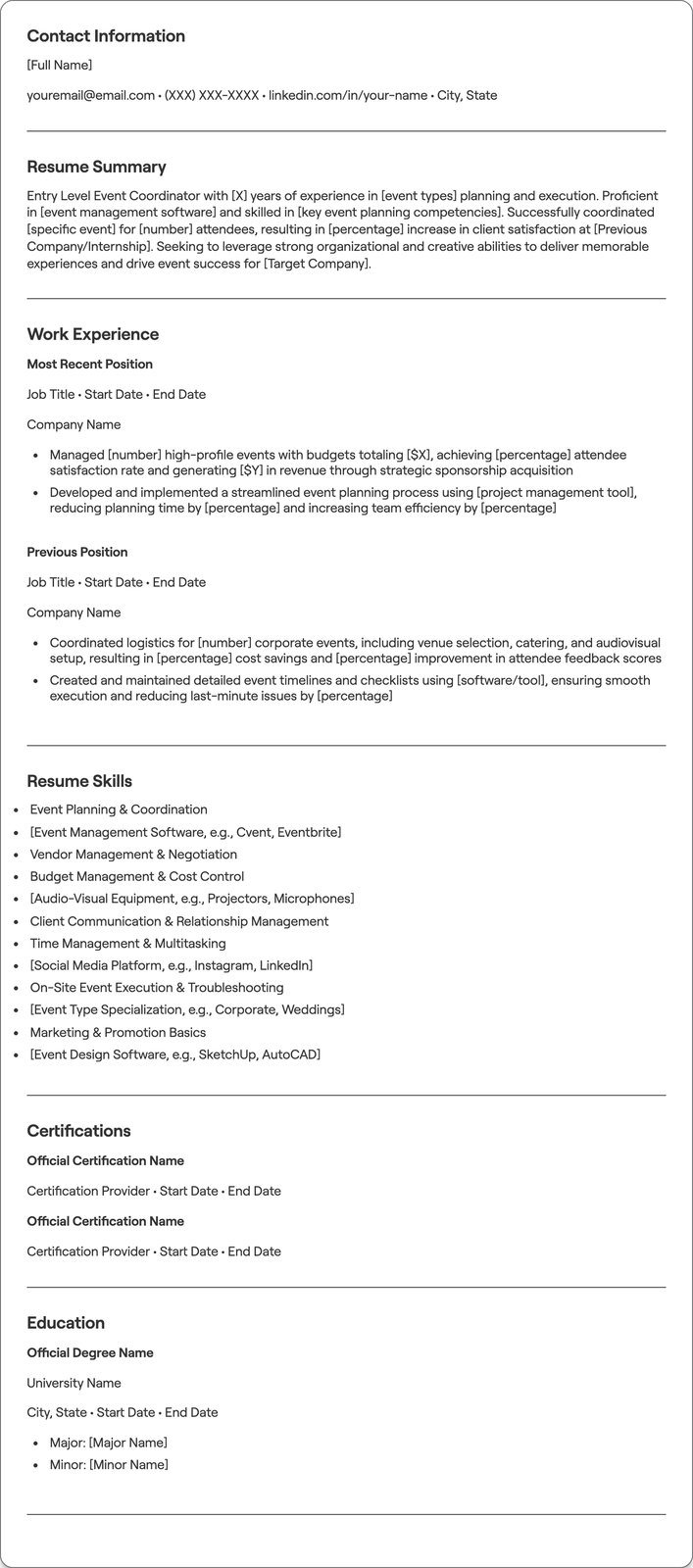 Entry Level Event Coordinator resume example