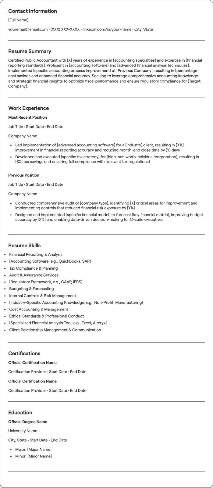 CPA resume example