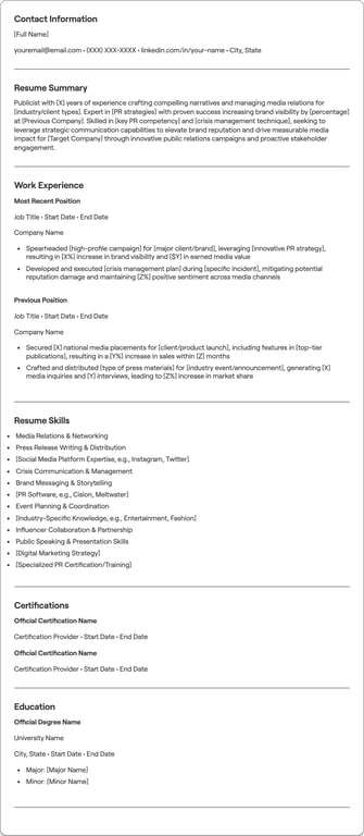 Publicist resume example
