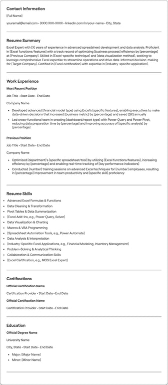 Excel Expert resume preview