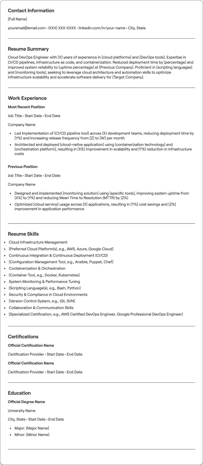 Cloud DevOps Engineer resume example