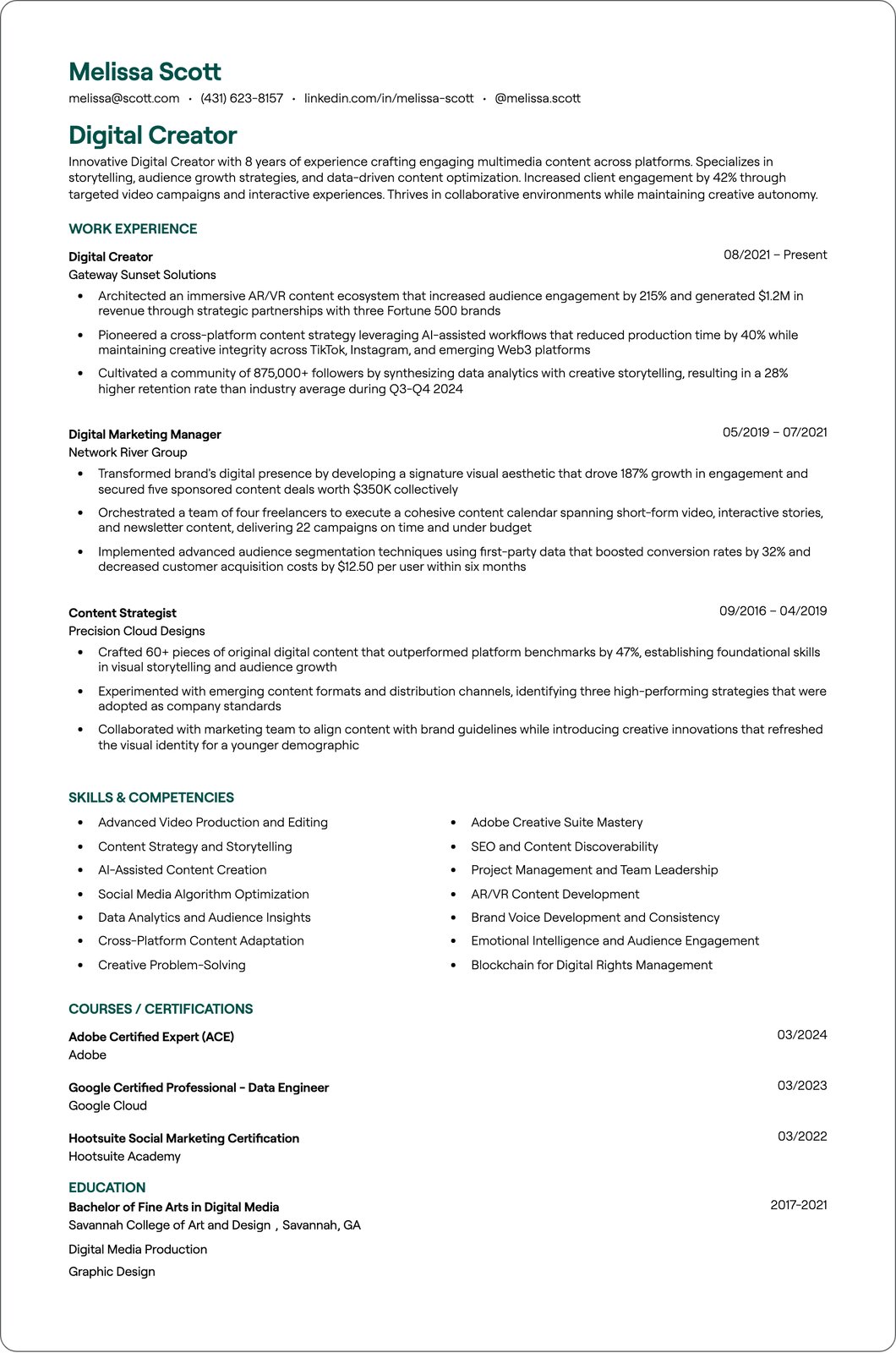 Digital Content Creator resume example