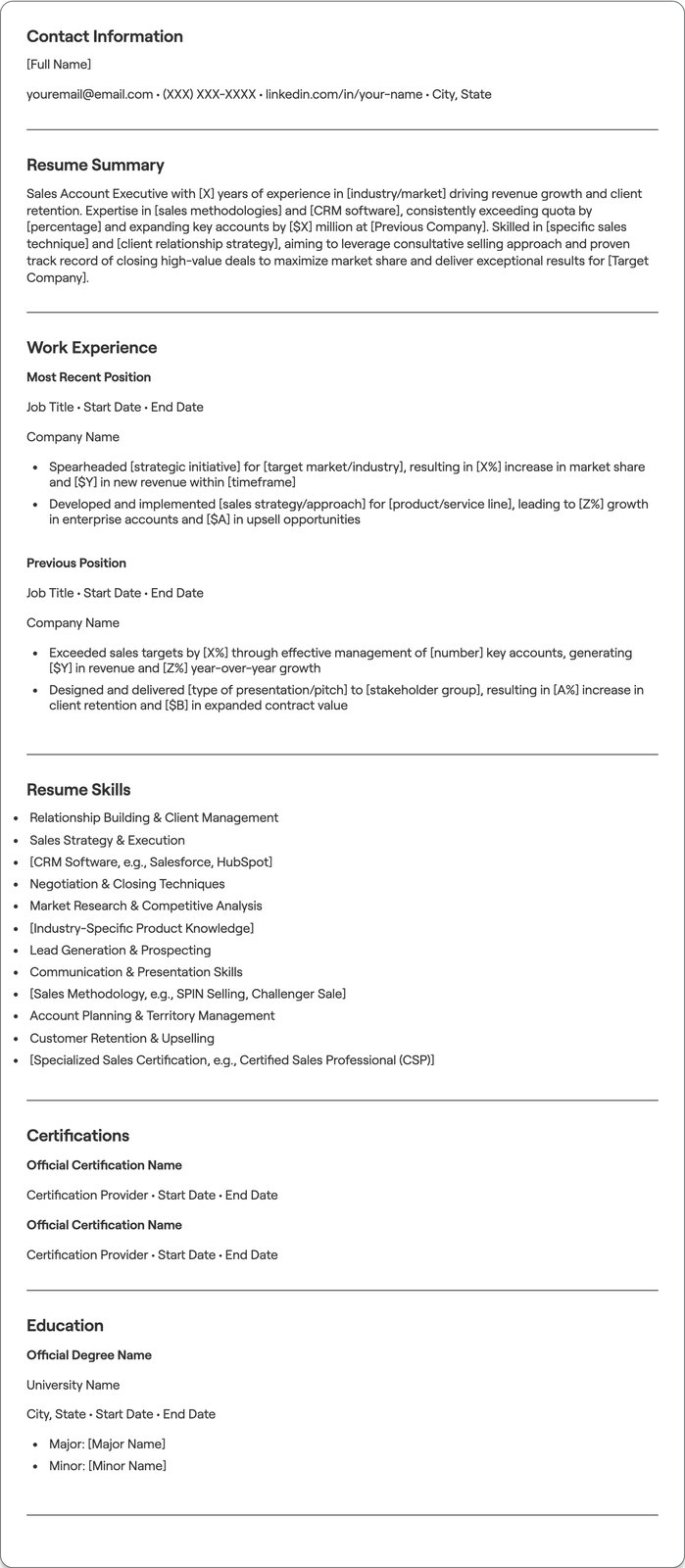 Sales Account Executive resume example