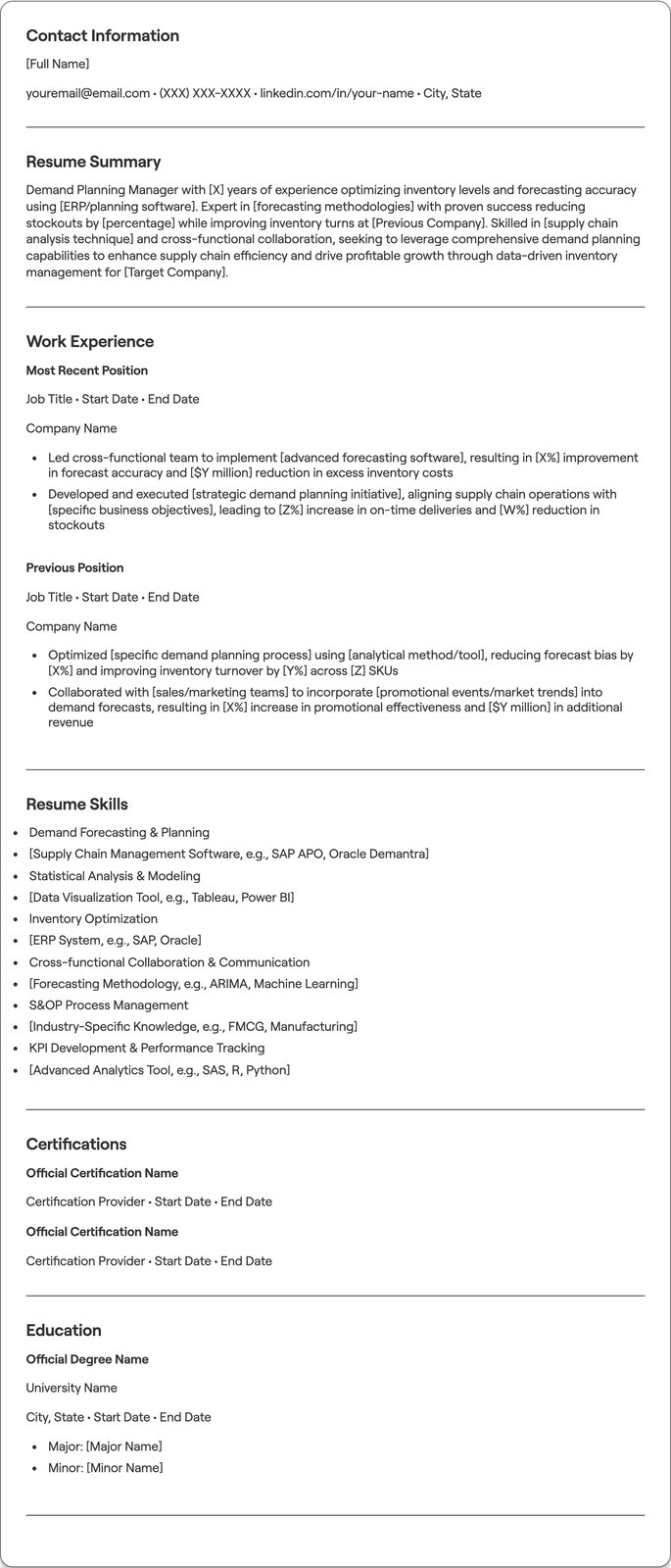 Demand Planning Manager resume example