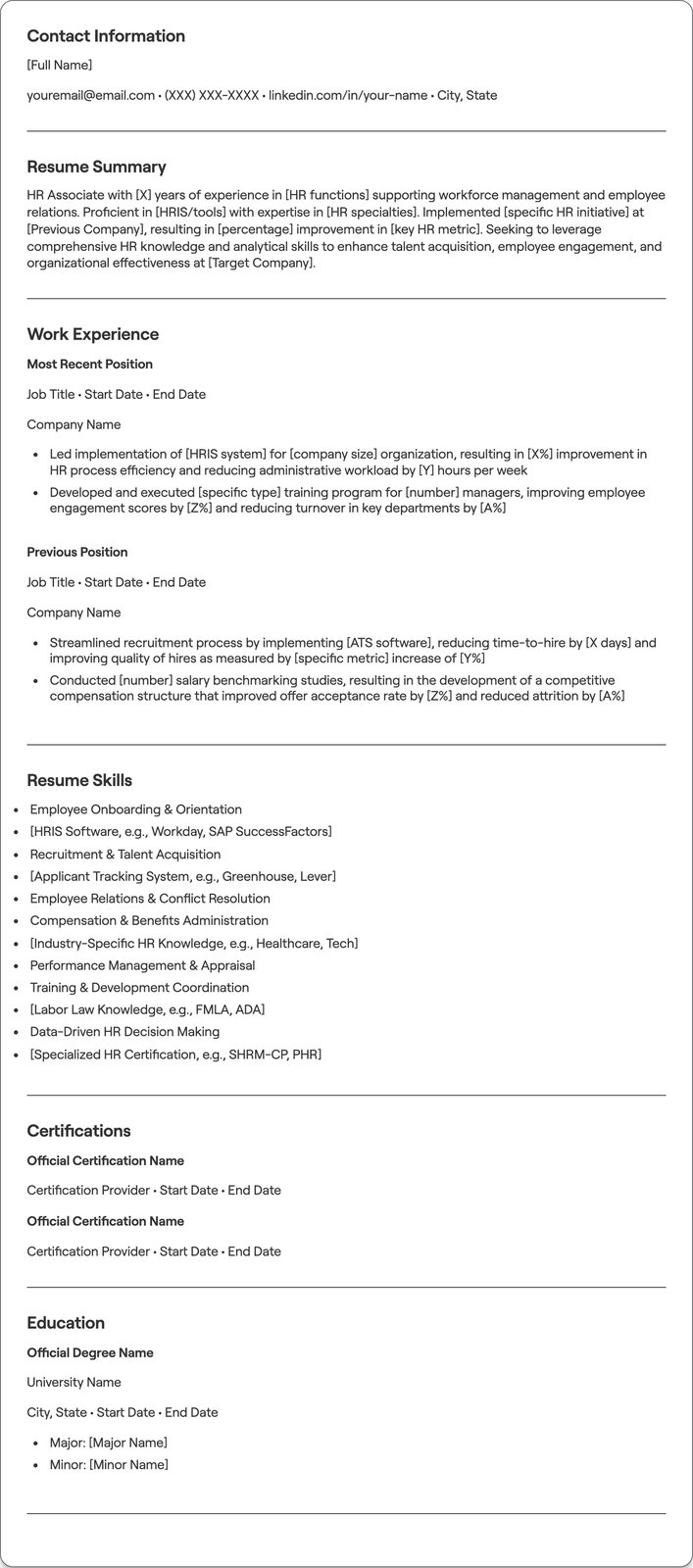 HR Associate resume example