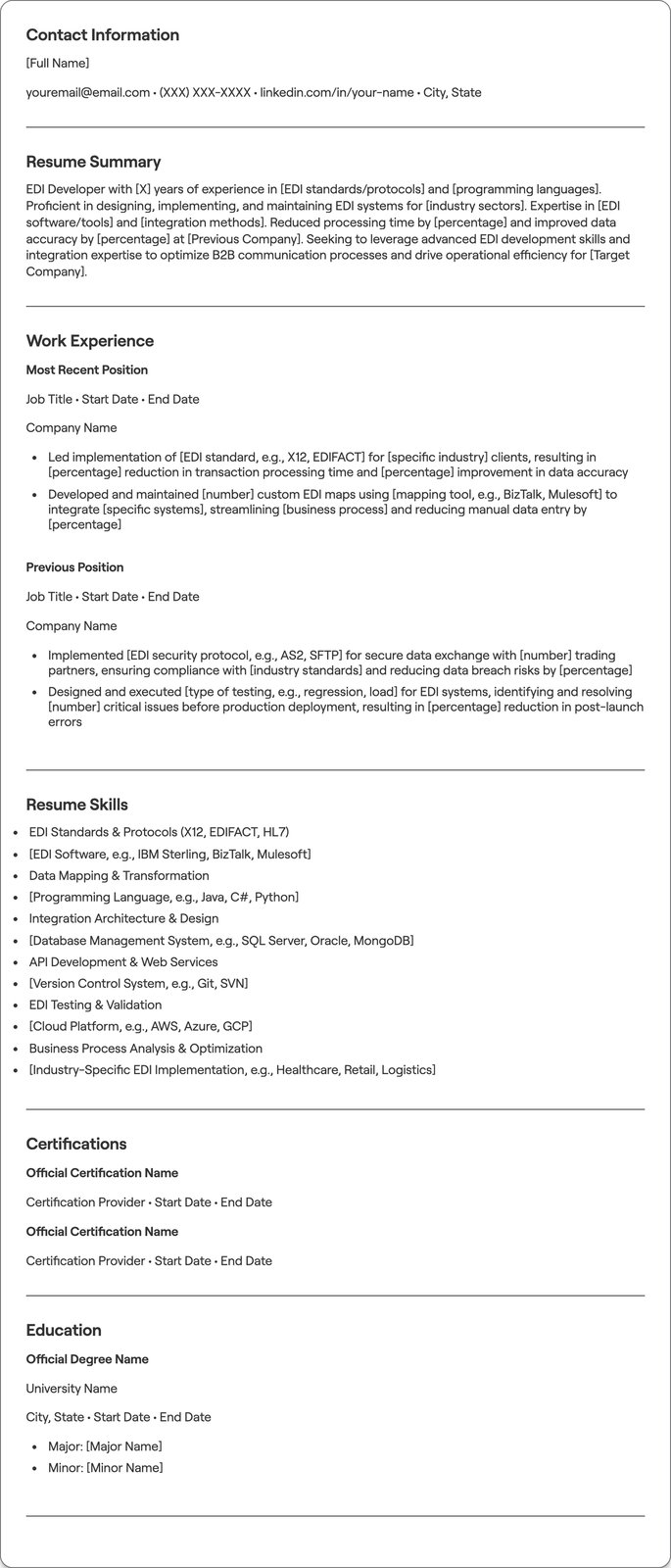 EDI Developer resume example