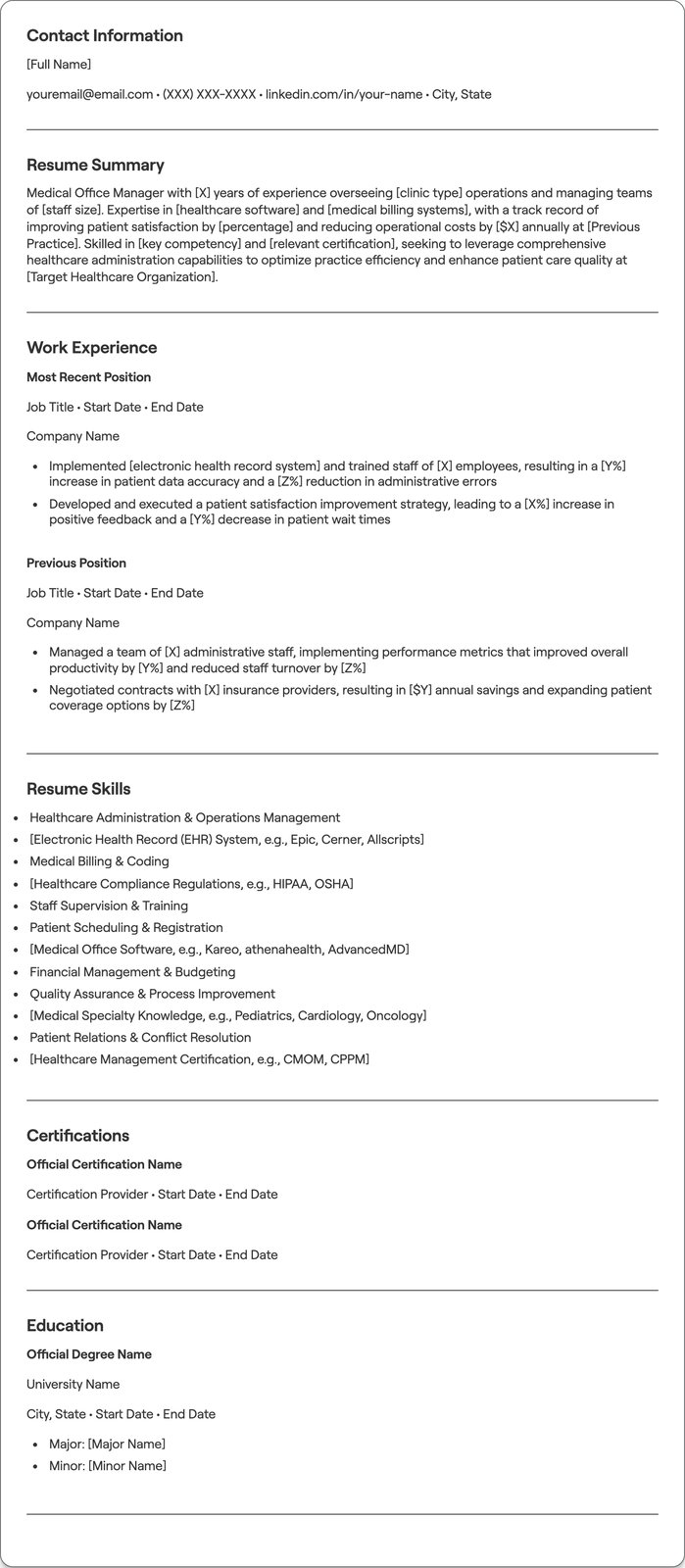 Medical Office Manager resume example