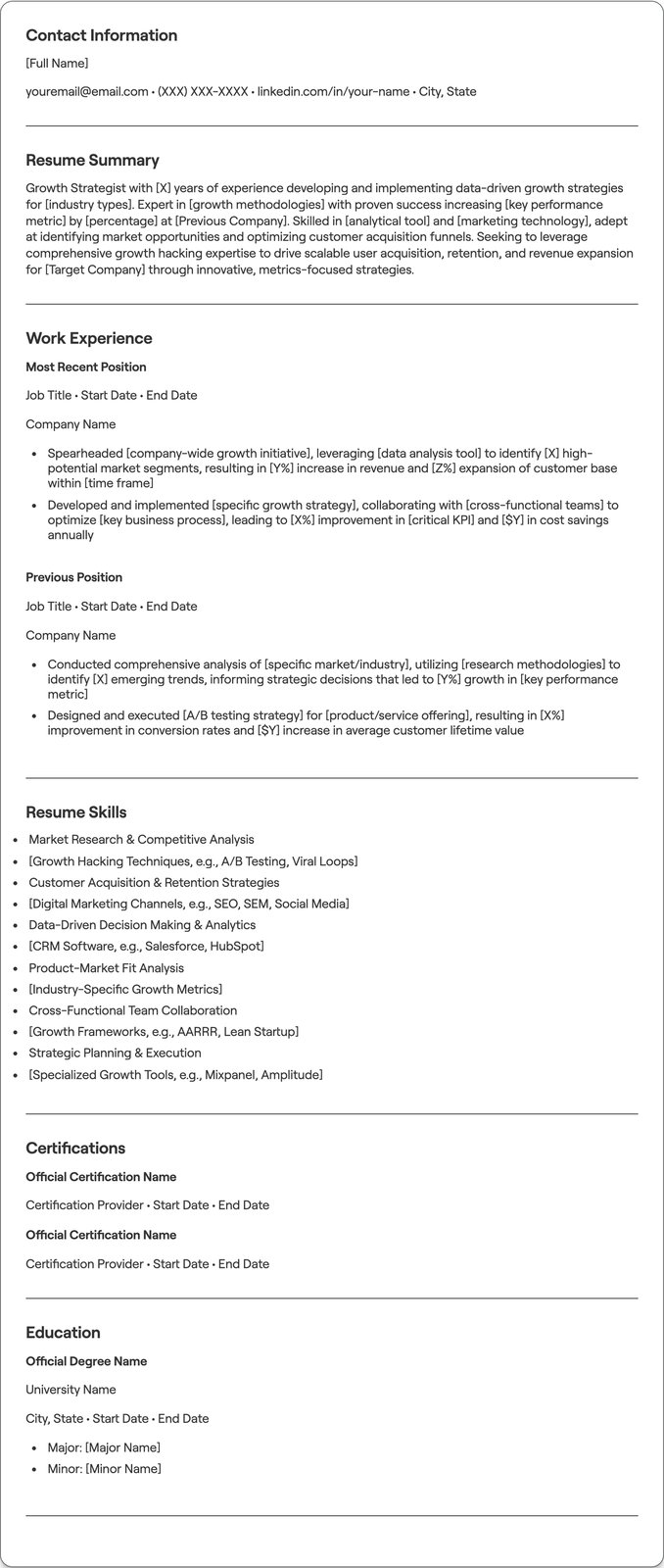 Growth Strategist resume example