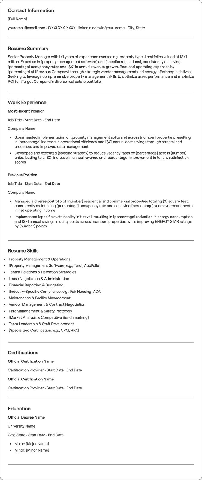 Senior Property Manager resume example
