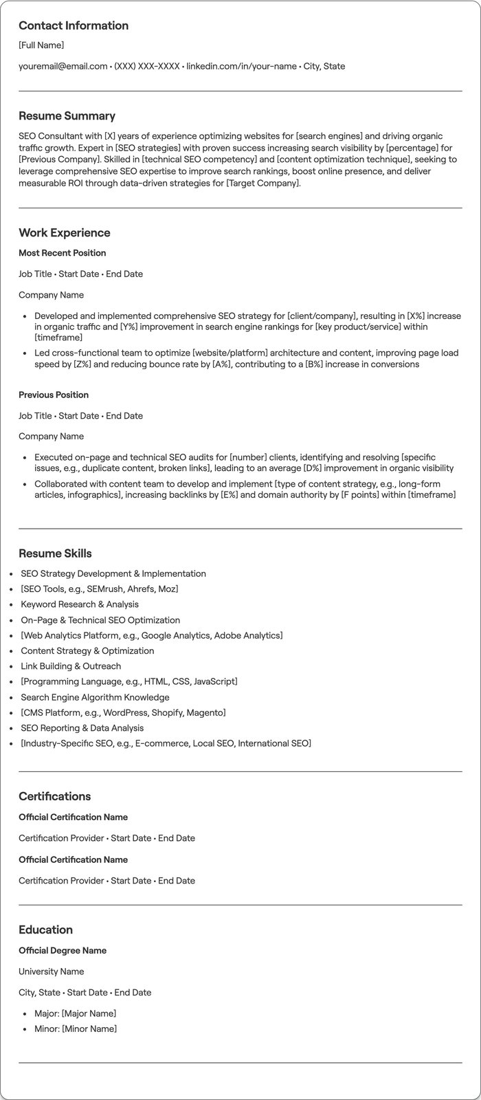 SEO Consultant resume example