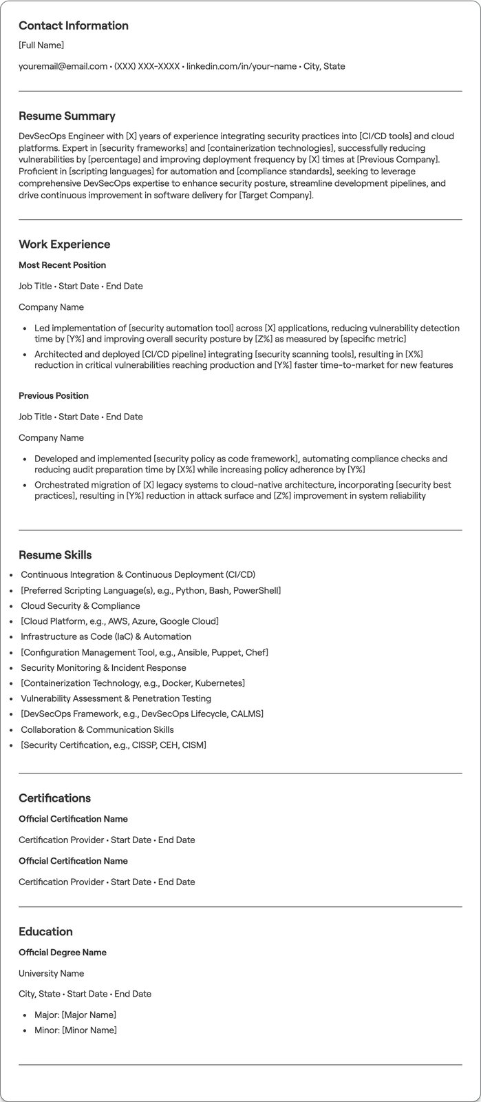 DevSecOps Engineer resume example