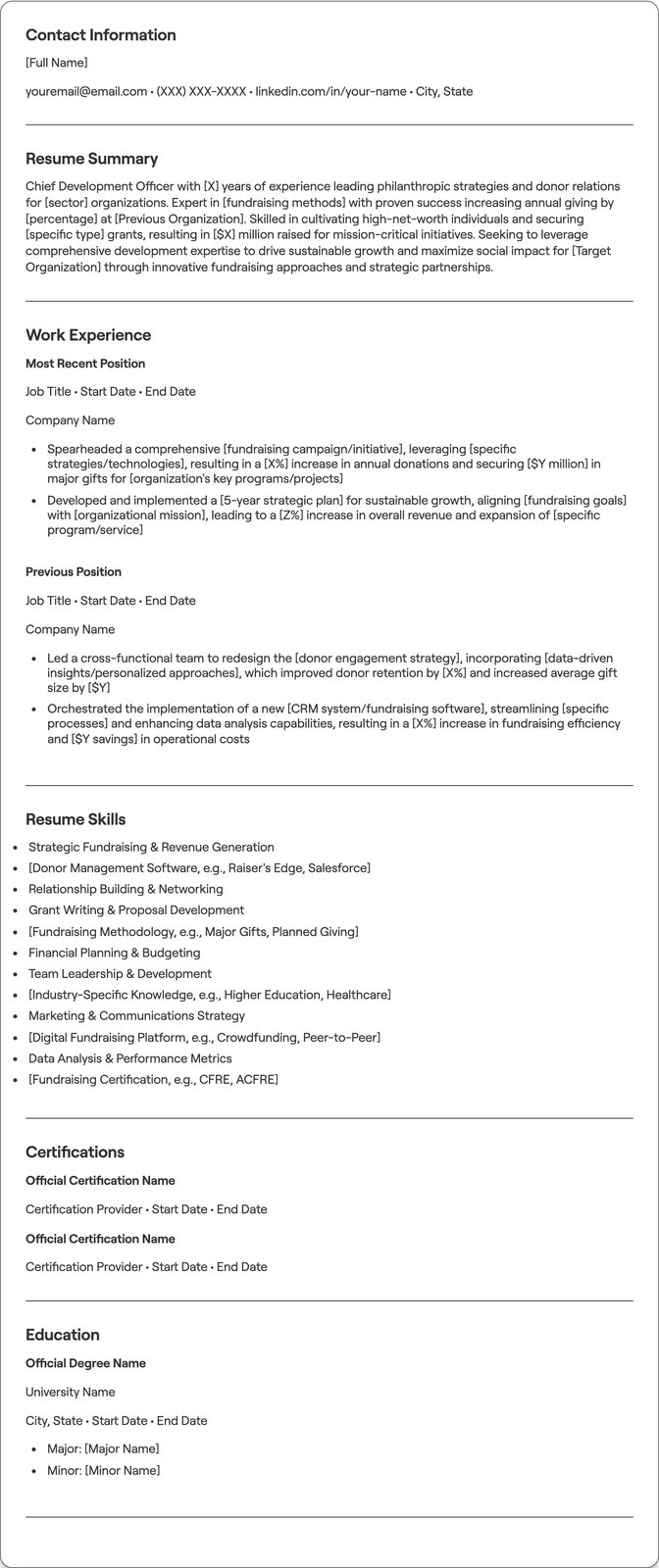 Chief Development Officer resume example