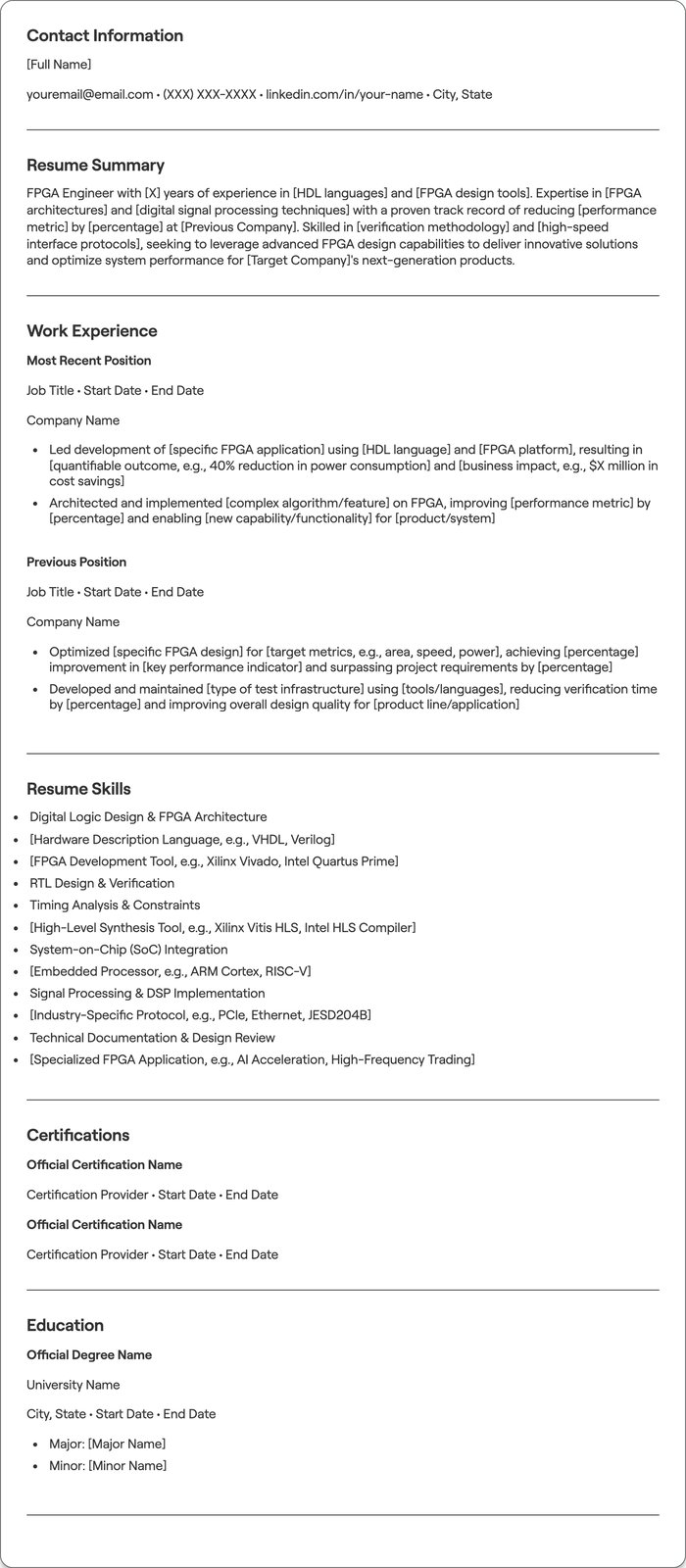 FPGA Engineer resume example