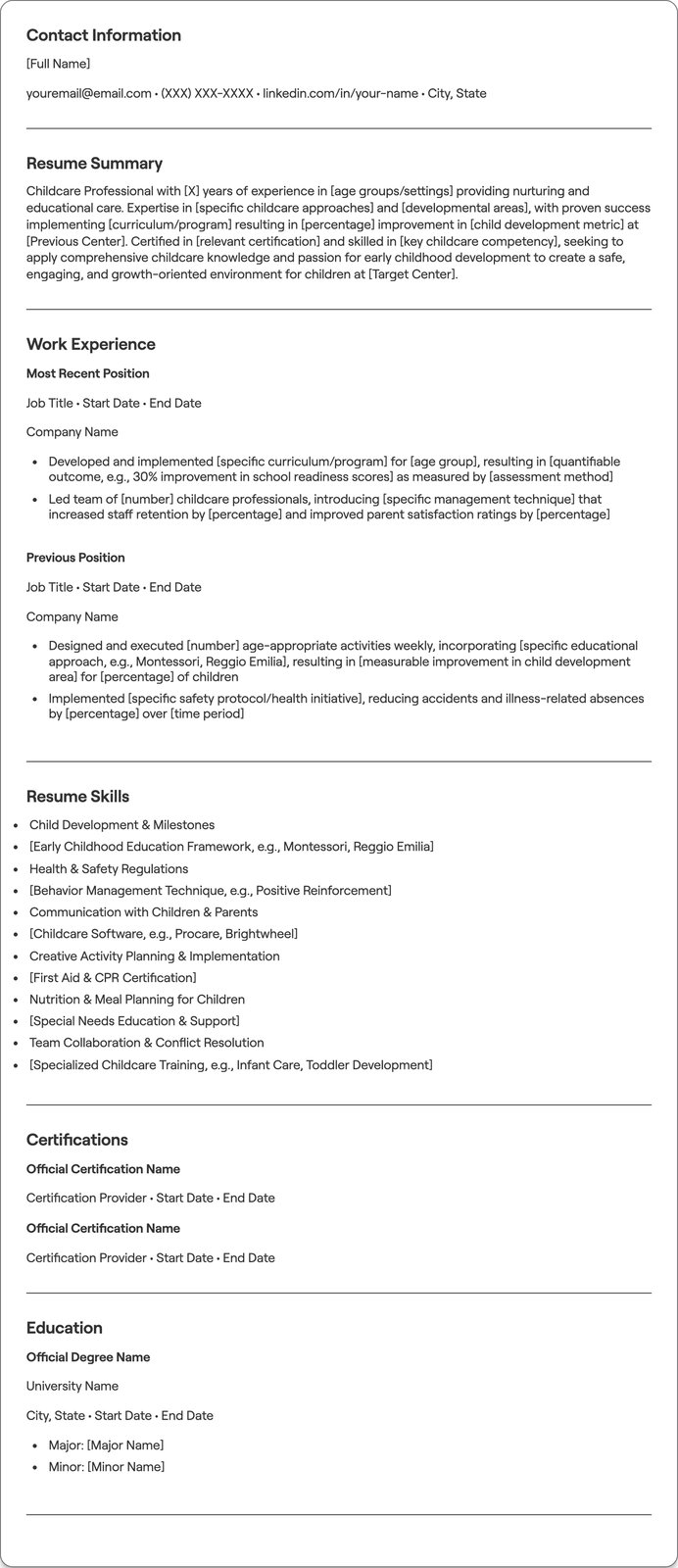 Childcare resume example