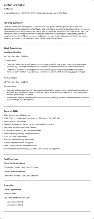 Childcare resume example