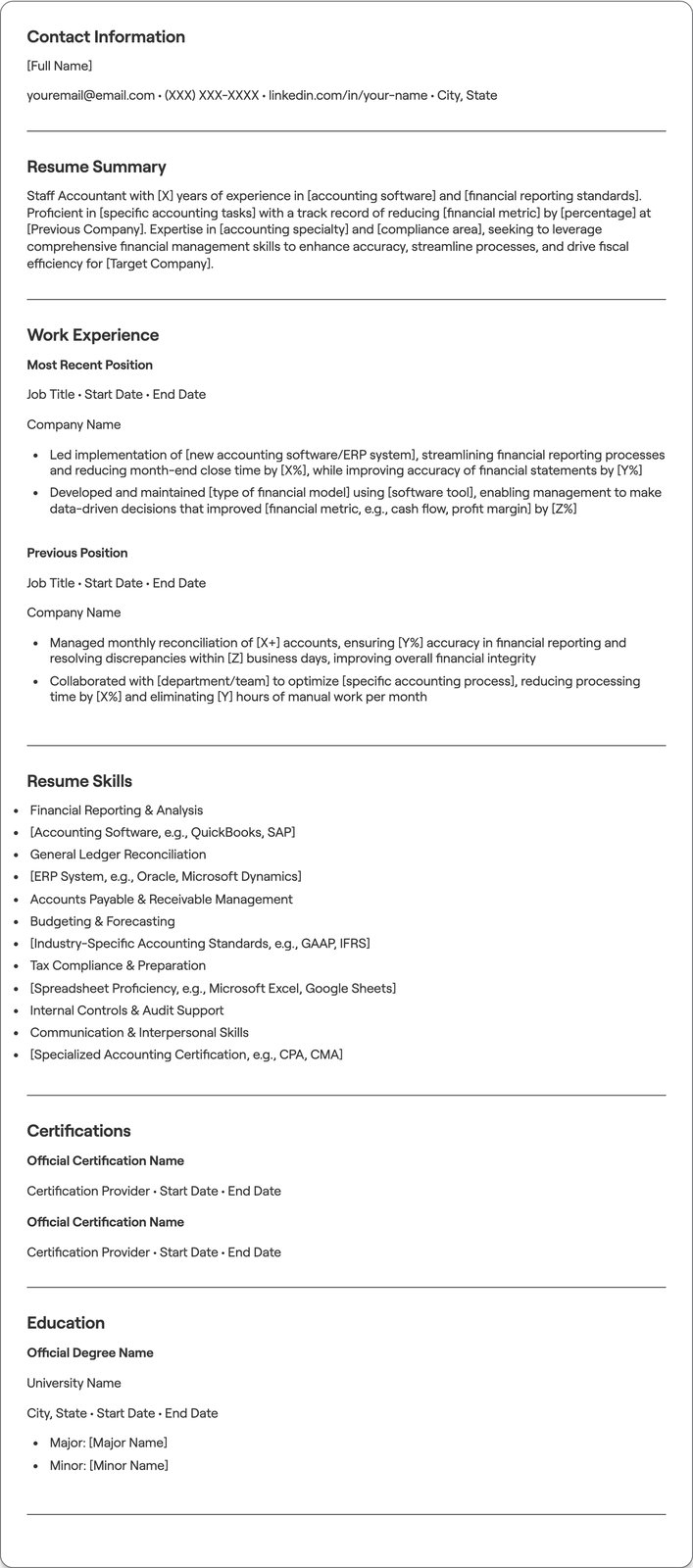 Staff Accountant resume example