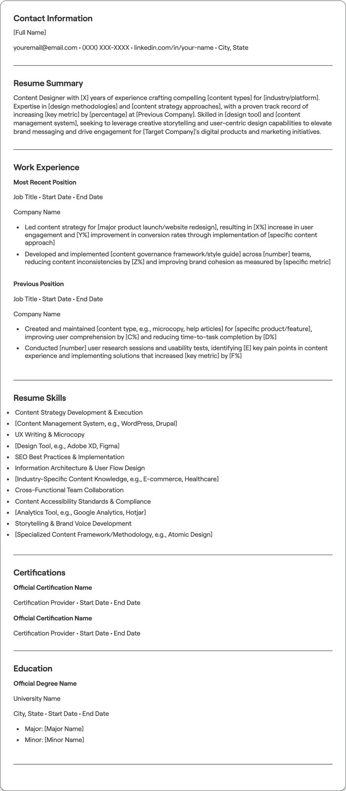 Content Designer resume example