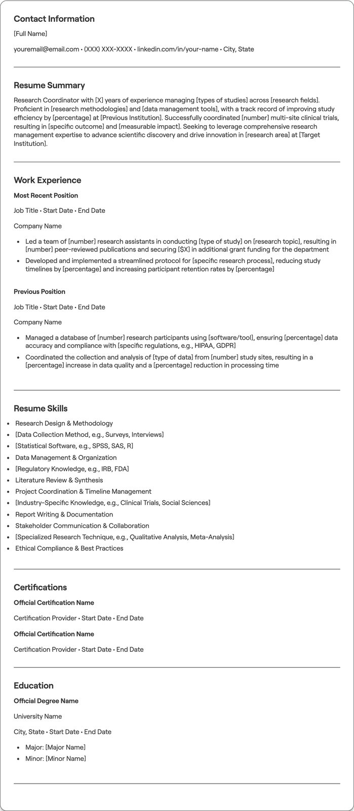 Research Coordinator resume example