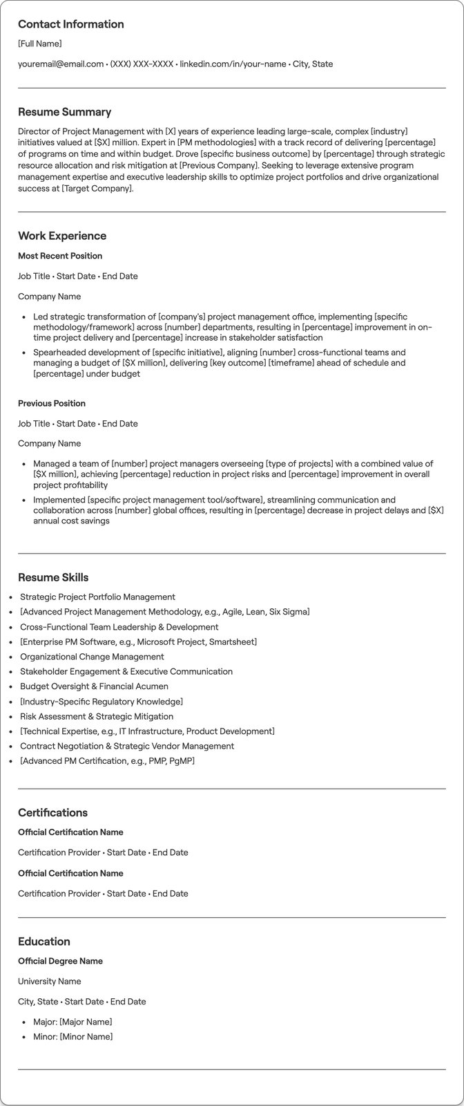 Director of Project Management resume example