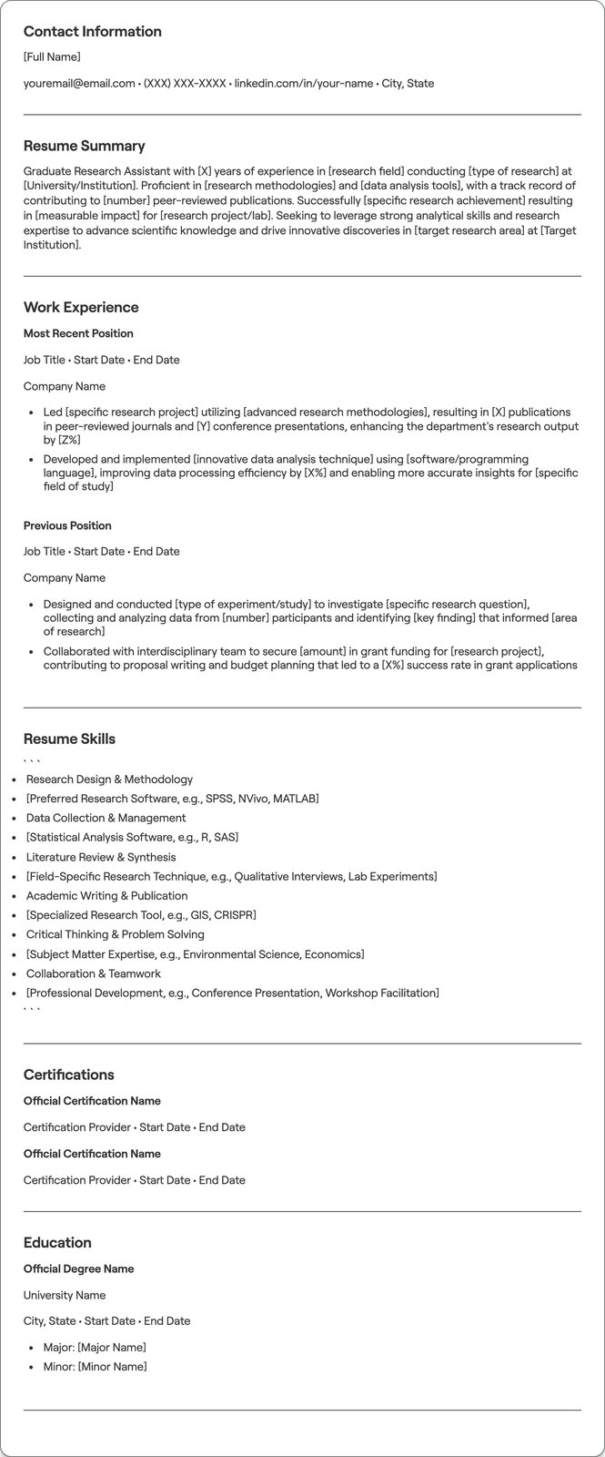 Graduate Research Assistant resume example