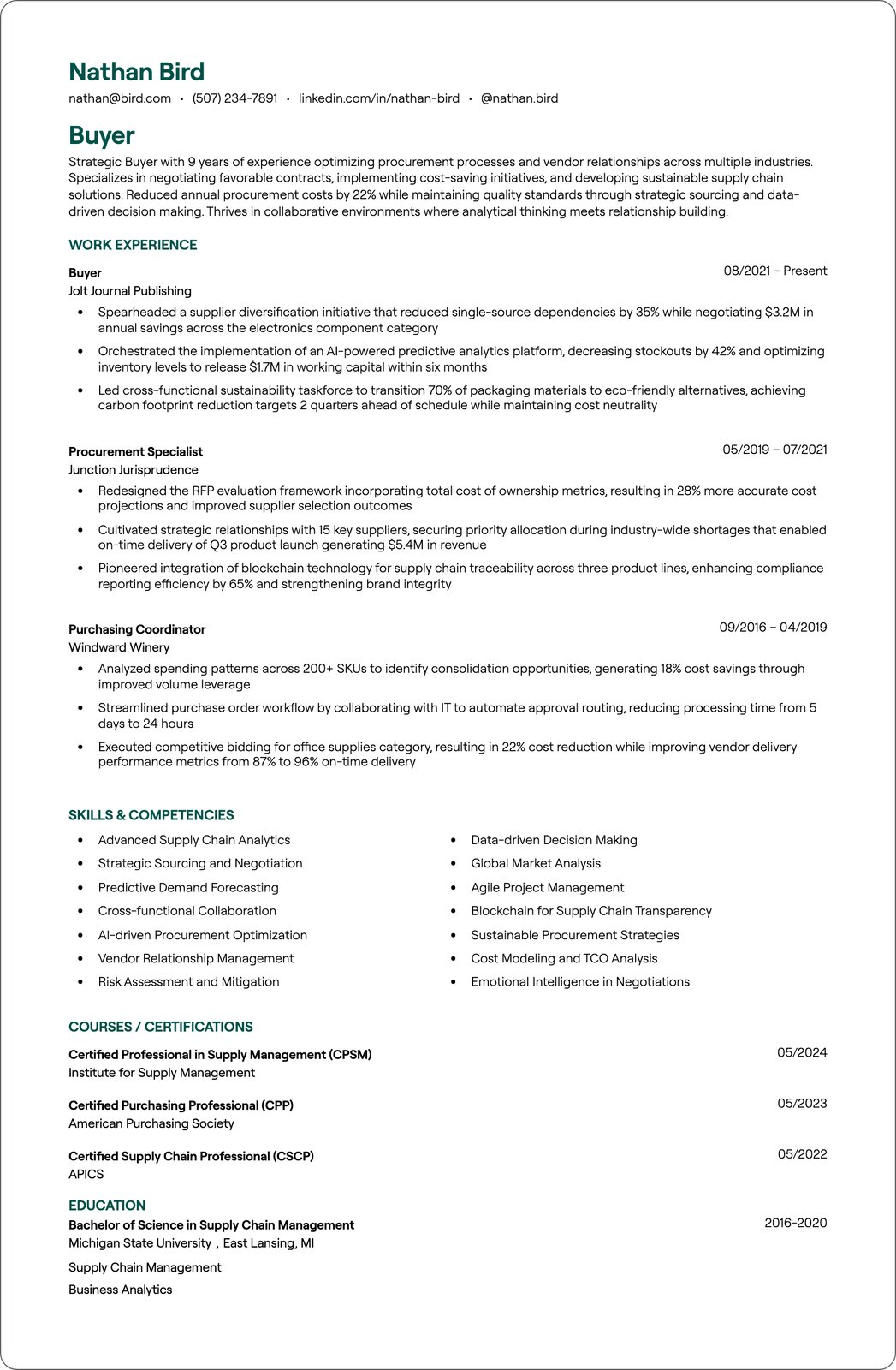 Senior Retail Buyer resume example
