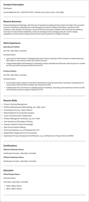 Product Development resume preview