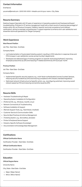 Desktop Support resume example
