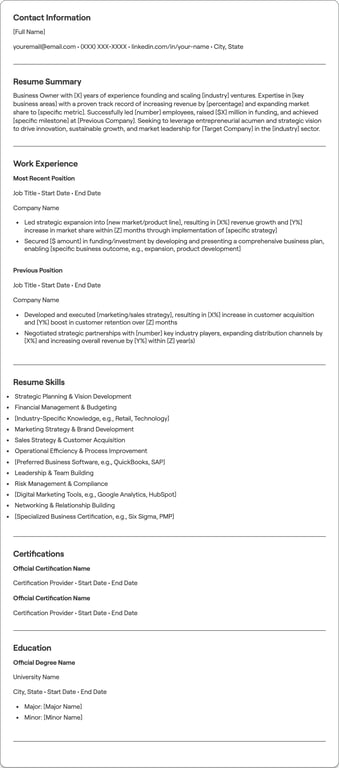 Business Owner resume example