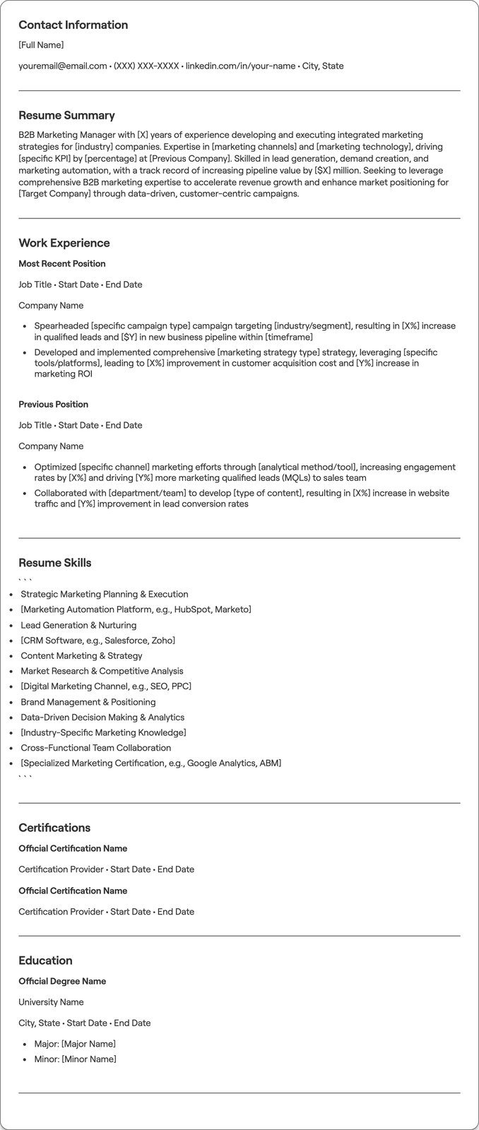 B2B Marketing Manager resume example