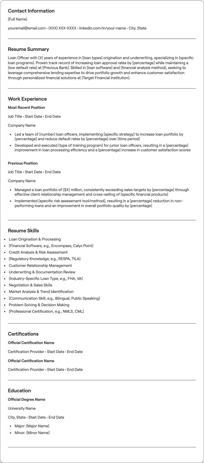 Loan Officer resume example