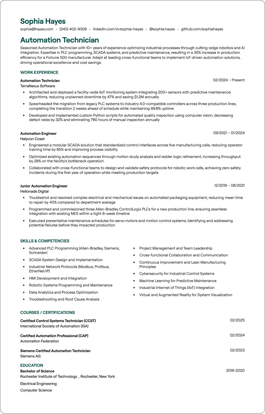 Automation Technician resume example