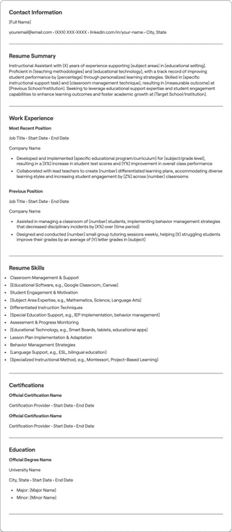Instructional Assistant resume example