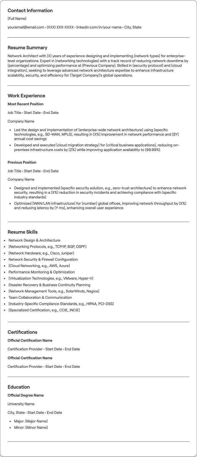 Network Architect resume example