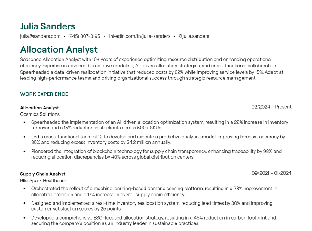 Allocation Analyst resume example