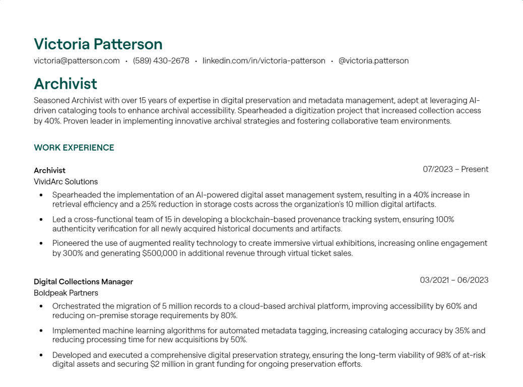 Archivist resume example