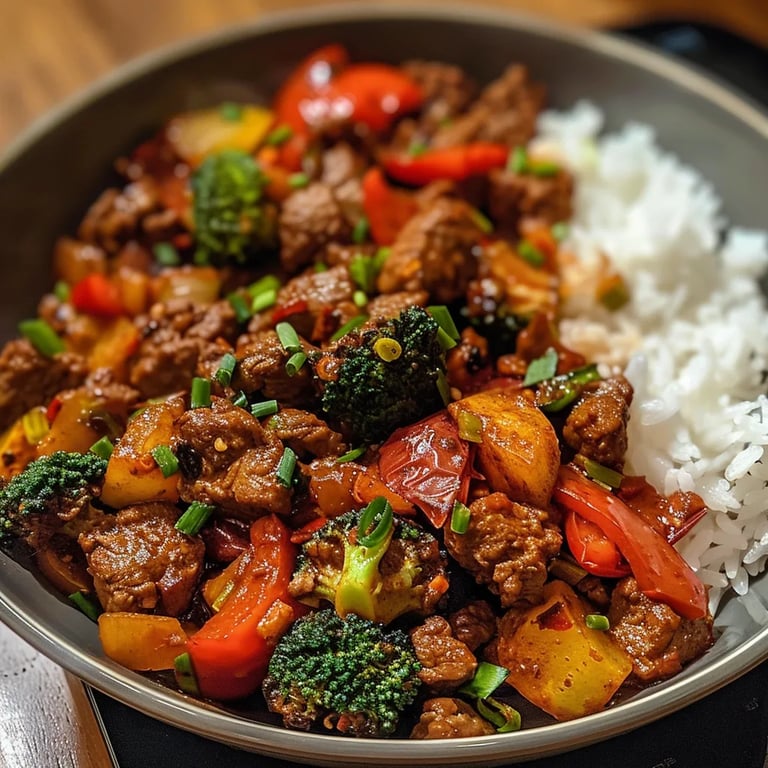 Tigela de Carne Moída Picante com Legumes