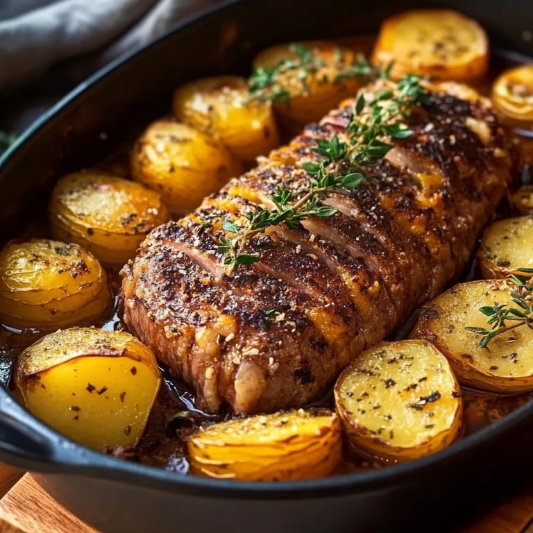 Mediterranes Schweinefilet auf Kartoffelgratin
