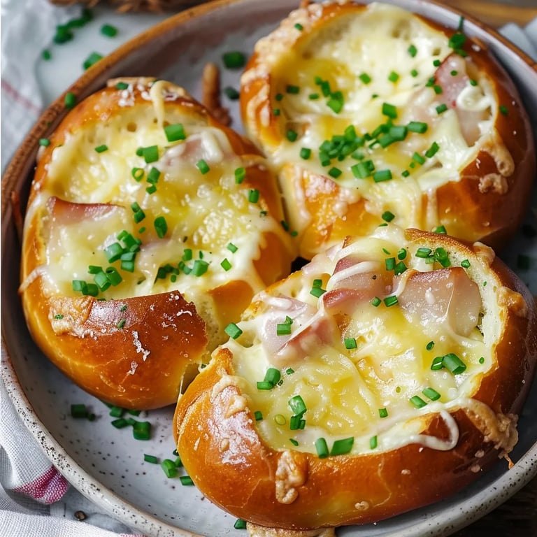 Gefüllte Brezeln mit Schmand, Schinken & Käse