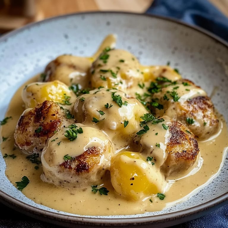 Hackbällchen in cremiger Sauce mit Kartoffelpüree