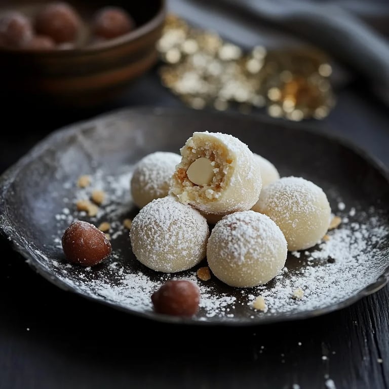 Vanillekipferl-Kugeln mit Marzipan & Nougat