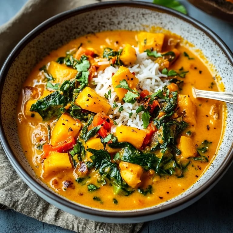 Süßkartoffel-Curry mit Spinat & Paprika