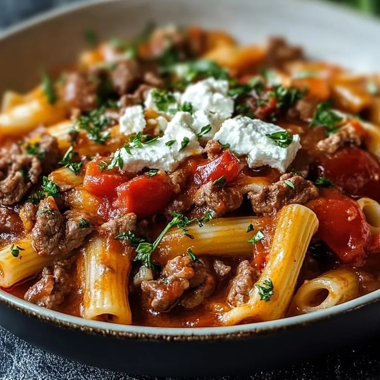 Griechischer Nudel-Auflauf mit Feta und Hackfleisch