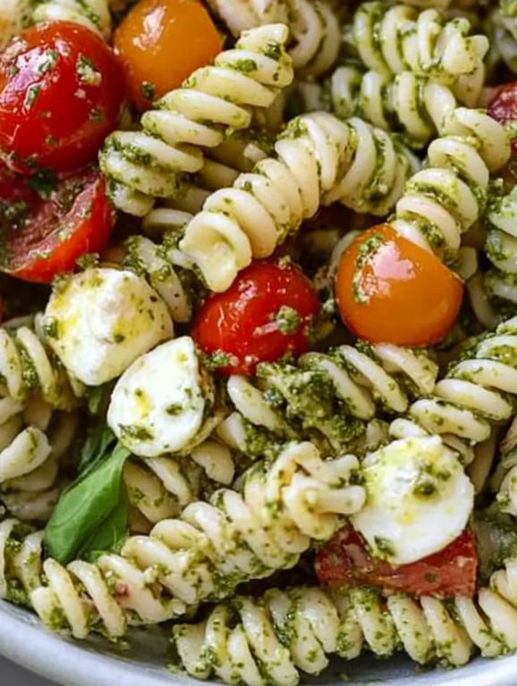 Pesto Pasta Salad mit Tomaten & Mozzarella!