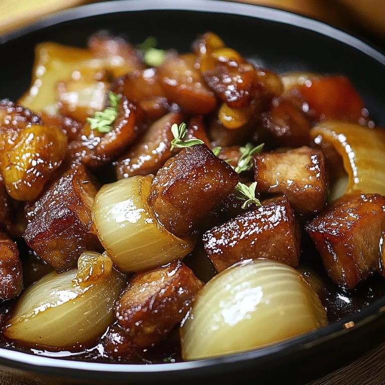 Beer Glazed Onions and Salt Pork