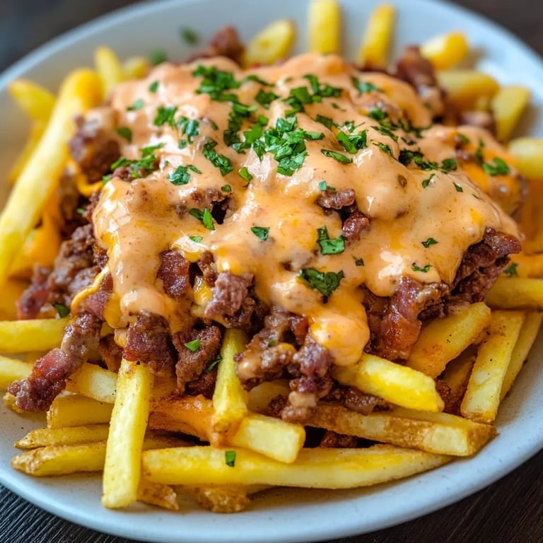 Loaded Fries mit Hackfleisch und Cheddar