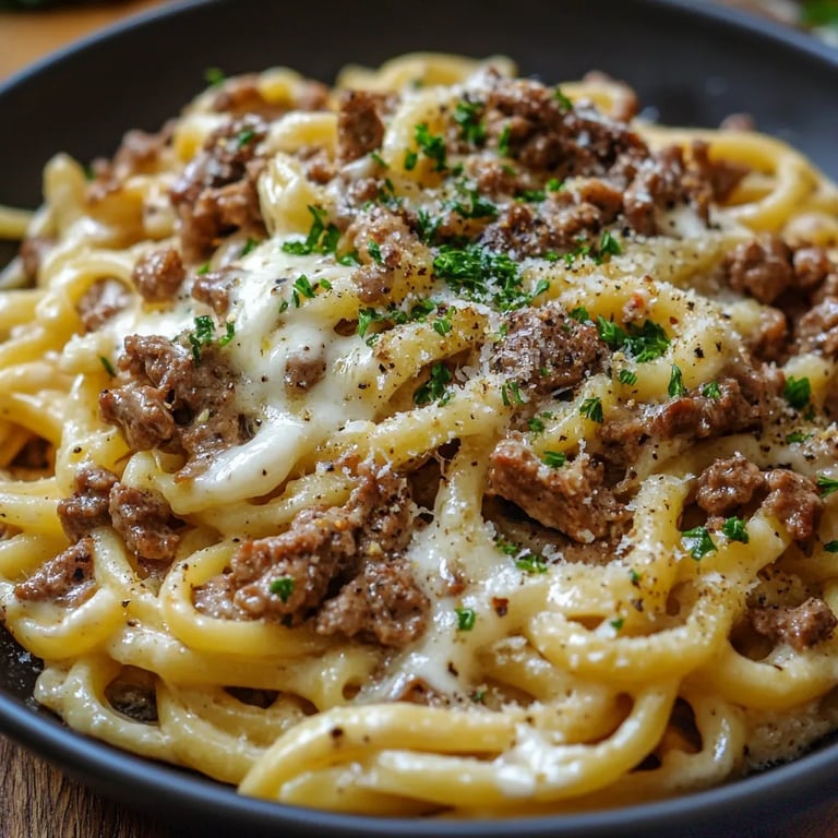 Türkische Pasta mit Hackfleisch und Joghurt-Sauce