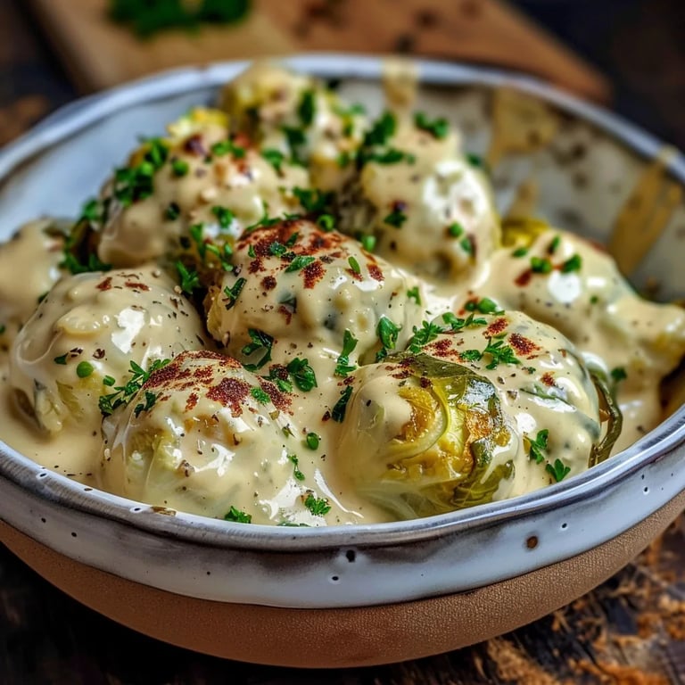 Rosenkohl in cremiger Frischkäse-Senfsauce