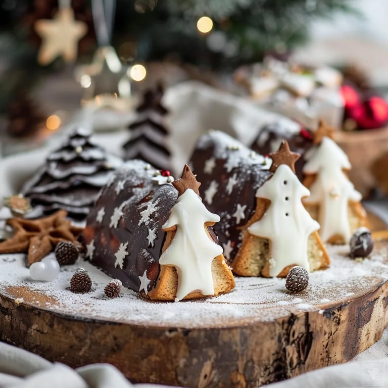Weihnachtliche Tannenbaum-Baumkuchen mit feinen Weihnachtsgewürzen und Schokoüberzug